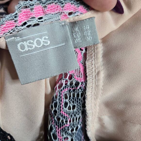 ASOS Dress Size 10 Floral Lace Midi Pink Spaghetti Straps V-Neck - Picture 6 of 7